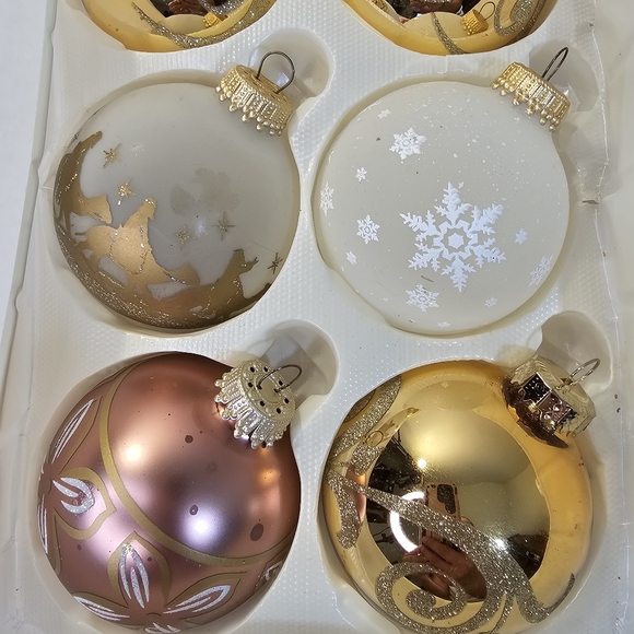 PASTEL VTG Glass Christmas Bulbs 12pc Nativity Snowflake Gold Mauve Xmas Tree - Picture 6 of 12